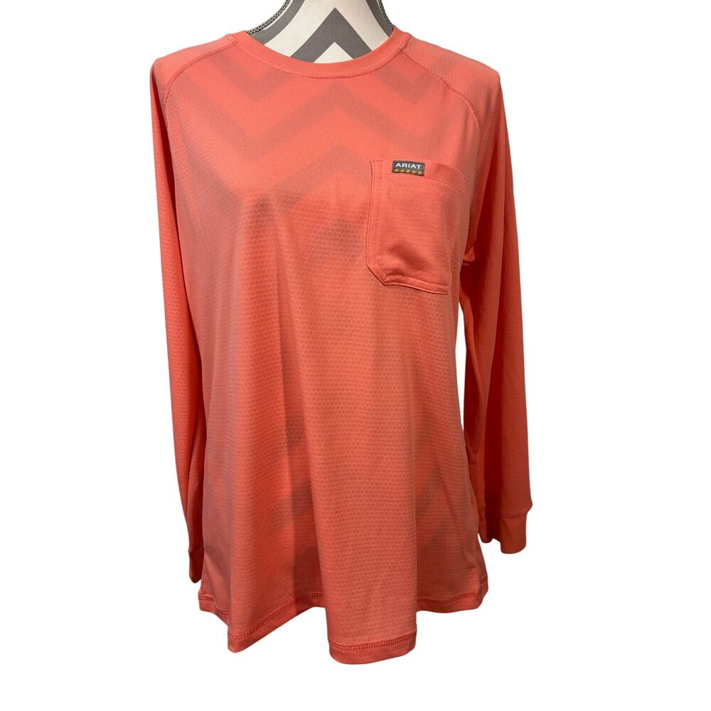 Ariat Rebar Womens M Heat Fighter Long Sleeve T-Shirt Coral Pink Pocket Work